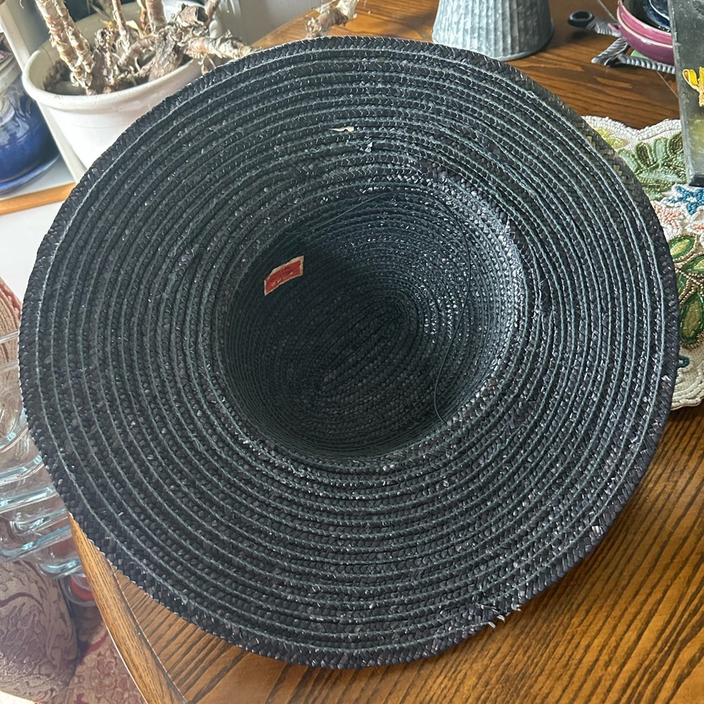 Vintage Black/Brown Straw Wide Brim Derby Hat - Picture 6 of 16